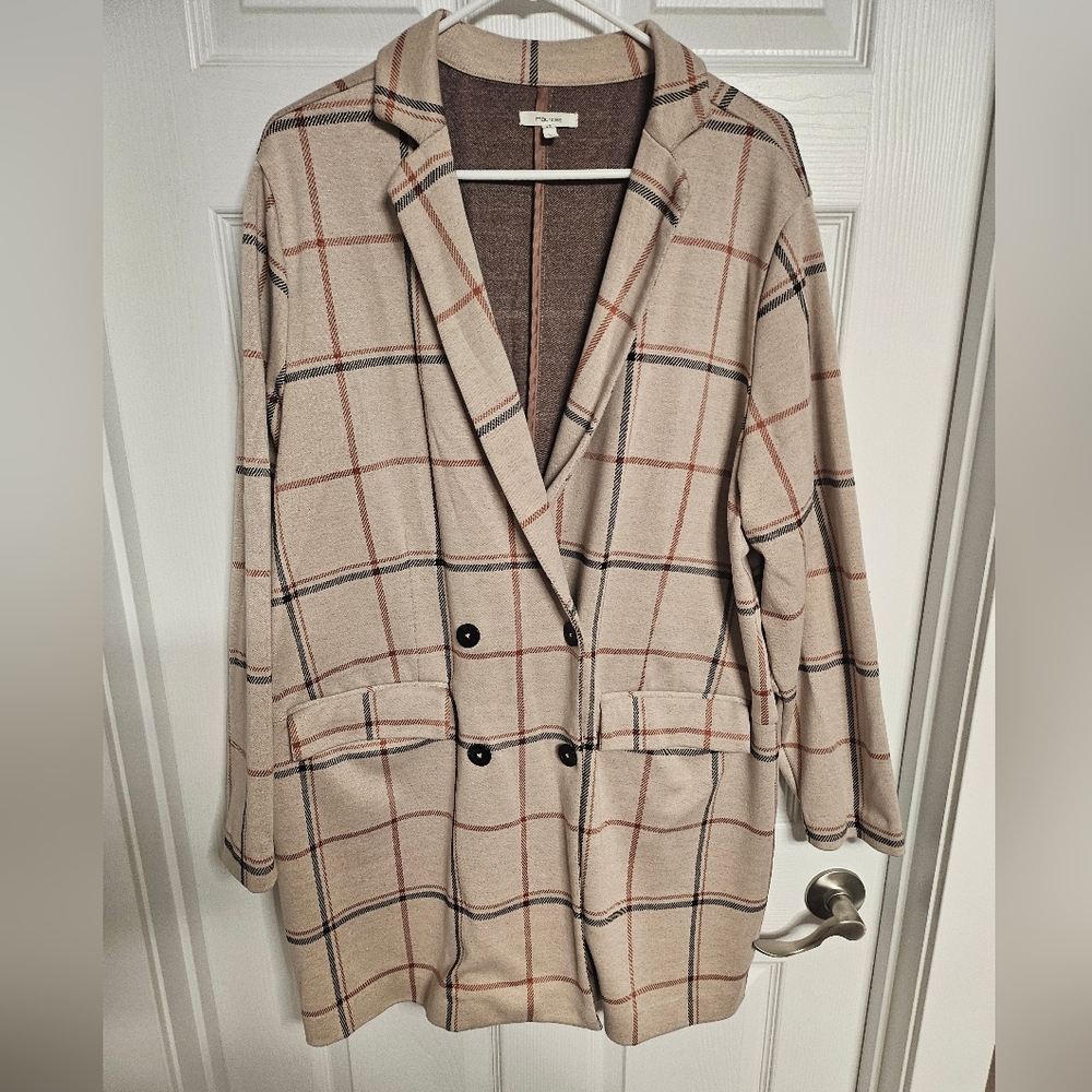 Maurices Tan Checkered Double-Breasted Blazer